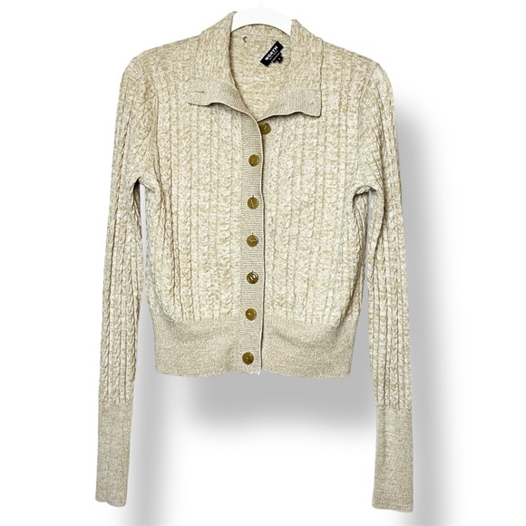 Worth 100% Wool Cable Knit Cardigan Sweater Small lightweight button tan cropped - Picture 1 of 10